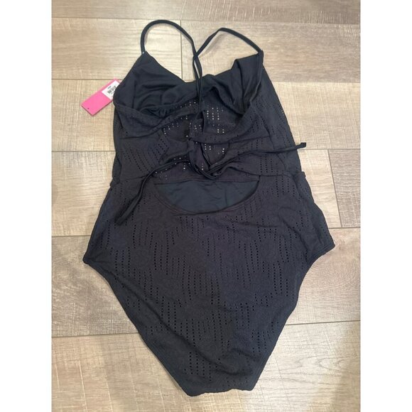 Ninety-Nine Degrees V-neck Lace up One-Piece Swimsuit, Women's, Size: XXL, Black - Picture 3 of 5